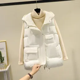 Women's Vests Women Quilted Vest Hooded Down With Pockets Autumn Winter Sleeveless Jacket Coat For Female