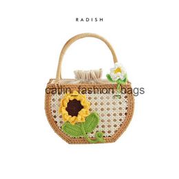 Totes Summer beach picnic woven hollowed-out vegetable basket straw bag hand heted tulip flower women portableH24217