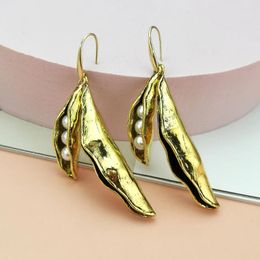 Dangle Earrings Charm Pea Antique Gold Colour Alloy Pendant Vintage Statement Drop Earring Decorate Ear Jewellery 2024