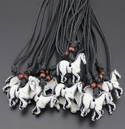 Fashion Jewellery Whole 12PCSLOT Tribe Style Imitation Bone Carved Zodiac White Horse Pendant Necklace Amulets DROP MN5572474