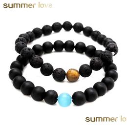 Beaded Handmade Matte Onyx Beads Natural Stones Bracelet For Mens Women Hematite Stone Lava Semiprecious Jewelry Gift Drop Dhgarden Dhgbm