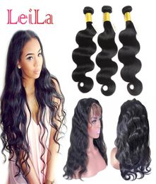 Pre Plucked 360 Lace Frontal with 3 Bundles Body Wave Malaysian Virgin Hair 4 Pieceslot Unprocessed Human Hair Frontal Closure wi6200159