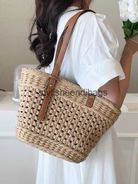 Shoulder Bags UNIXINU 2023 Summer Handwoven Straw Beach Tote for Women Vintage Hollow Out Handbag Basket Rattan Vacation BagH24217