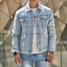 Men's Jackets Fashion Streetwear Men Ripped Slim Denim Jacket Male High quality Distressed Casual Jean Jacket Coat T240217