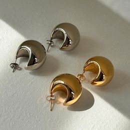 Hoop Earrings Smooth Moon Shape Empty For Women Simple Stainless Steel Stud Jewellery Accessories