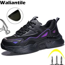 Waliantile Men Women Safety Shoes Sneakers For Industrial Working Puncture Proof Work Boots Indestructible Steel Toe Footwear 240130