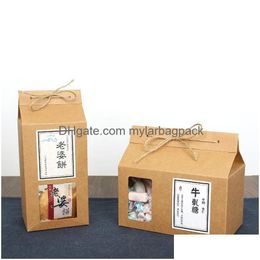 Gift Wrap Paper Packing Bags Tea Packaging Cardboard Kraft Bag Clear Window Box For Cake Cookie Food Storage Standing Up Drop Delivery Dhco0