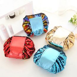 Luxury Makeup Storage Bag Sequin Women Drawstring Round Cosmetic Bag Organiser Portable Travel Make Up Case Pouch Toiletry Bag 240123