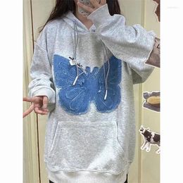 Women's Hoodies Super Soft Silver Velvet Pure Cotton Bbutterfly Patch Embroidered Sweater For Women Autumn Winter Double Layered Hat Cam