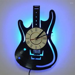 Wall Clocks Musical Guitar Record Clock Creative Retro 16 Colours LED Home Living Bed Room Decoration