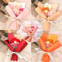 Decorative Flowers Crochet Handmade Weaving Artificial Puff Flower Bouquets Red Christmas Valentine Day Gifts Wedding Party Decorations