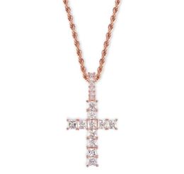 New Charm Pendant Full Ice Out CZ Simulated Diamonds Catholic Crucifix Pendant Necklace With Long Chain4880332