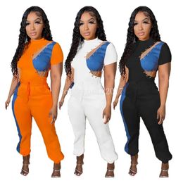 2024 Designer Summer Outfits Women Tracksuits Two Piece Sets Short Sleeve T-Shirt and Loose Pants Sportswear Casual Patchwork Sweatsuits Wholesale Clothing
