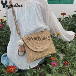 Shoulder Bags Summer Beac Straw Clu Bag Cute Ball pendant Crossbody for Women Travel Soulder Purse Ladies Casual WickerH24217