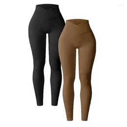 Women's Pants 2024 Women Yoga Leggings Ribbed Pattern High Waist Long Seamless Workout Sports Casual Solid Colour Slim Fit Trousers