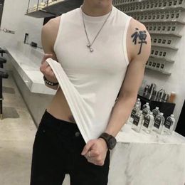 Men's Tank Tops Summer Vest Trend Tight Stand Collar Sleeveless Sexy T-shirt Top American Slim Fitness Stretch I-word Bottoming Shirt