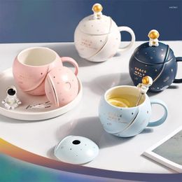 Mugs 400ML Coffee Cup Space Mug Ceramic Water With Lid And Spoon Beverage Suitable For Home Drop