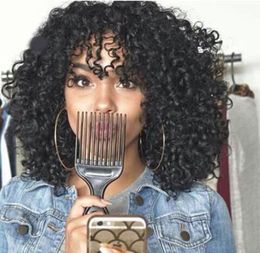 Kinky Curly with Bangs Full Lace Human Wig For Black Woman Indian Afro Kinky Curly Lace Front Virgin Hair Wig Short Curly Wig5827055