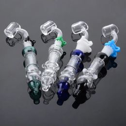 Muti Colours NC Kits Hookahs 7Inch Smoking Pipes With 10mm Joint Banger Small Dab Tools Thick Pyrex Glass Bongs Plastic Clips NC39 ZZ