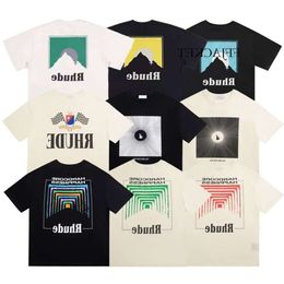 Mens Tshirts Rh Designers Mens Rhude Embroidery t Shirts for Summer Tops Letter Polos Shirt Womens Tshirts Clothing Short Sleeved Large Plus Gate