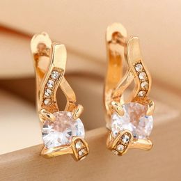 Hoop Earrings Vintage White Oval Crystal Zircon For Women Girls Fashion Gold Color Metal Jewelry Party Accessories Gifts