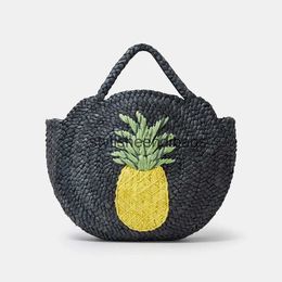 Totes Fashion pineapple Pattern Straw Women Handbags Round Corn Husk Woven Hand Bags Handmade Summer Beach Bag Large Tote Purses 2023H24217