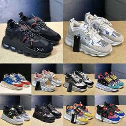 2024 Women Mens Luxury Chain Reaction Designer Shoes Italy Brand Casual Trainers Black White Multi-Color Rubber Suede Pony Leopard Pink Oversized Platform Sneakers