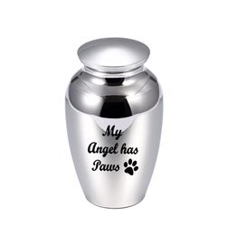 45x70mm Cremation Ashes Urn for Pets Human Mini Ashes Keepsake Urn Aluminum alloy Memorial Funeral JarMy Angel Has Paws6678359
