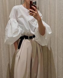 Women's Blouses SuperAen 2024 Autumn/Winter Japanese Simple Commuting Lantern Sleeves Shirt Loose