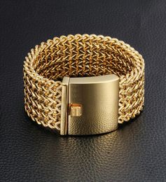 30MM Wide 22CM Length Men039s Bracelet Never Fade Gold Colour Thick Stainless Steel Bracelet Men Bangles Jewellery Armband8826737