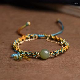 Charm Bracelets Hand-woven Natural Hetian Jade Bracelet Hand Rope Retro National Style Multi-layer Wear Women's Original Design Jewelry