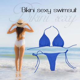 Women's Swimwear Women Two Piece Swim Suit Sexy Halter Panties And Bras Bikini Set Lace Up Spandex Ultrathin Elastic Summer