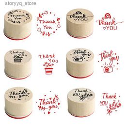 Labels Tags Thank You Stamps Wooden Rubber Round Stamp Scrapbooking DIY Craft Handbook Note Book Decoration Stamping Material 6pcs/set Q240217