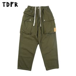 Zip Pocket Cargo Pants Mens Safari Style Solid Color Casual Loose Wide Leg Drawstring Elastic Waist Trousers Men 240126