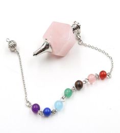 10 Pcs Geometric Rose Quartz Pendulum for Dowsing Pendant Healing Chakra Silver Plated Rock Crystal Jewelr6983862