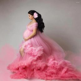 Casual Dresses Charming Coloured Ruffled Long Tulle Maternity To Po Shoots A-line Puffy Robe Tutu Gowns Baby Shower Maxi Dress