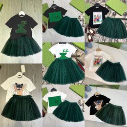 Luxury Veil short Fashion Designer Summer Kids T-shirt Cute Baby Clothes Children Short Sleeve Boys Girls Sets Clothing Suits Cotton Dress size 90-160 o36o#