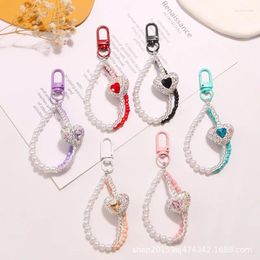 Keychains Y2K Charms Beads Pendant Kawaii Key Chain Full Rhinestones Heart For Bag Airpods Accessories Women Girl Pearl Lanyard Keyring