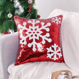 Pillow Glitter Sequins Cover Christmas Decoration Elk Snowflake Red Xmas For Living Room Sofa Throw Case