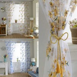 Curtain 2021 Newest Hot Colorful Floral Print Sheer Privacy Curtain Panel Translucent Window Balcony Tulle Room Divider Flower Curtain