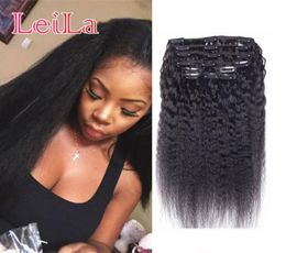 Peruvian Human Hair 7Pieces SET Kinky Straight Clip In Human Hair Extensions Natural Black Coarse Yaki Human Hair Weaves5865936