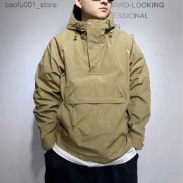 Men's Hoodies Sweatshirts Mens Sweatshirt Luxury Pocket Jackets Hoodie Hip Hop Harajuku Streetwear Korean Fashion Jacket Casual Half-zip Loose Coats Men Q240217