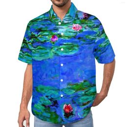 Men's Casual Shirts Red Water Shirt Claude Monet's Famous Painting Beach Loose Cool Blouses Short Sleeve Design Oversized Top