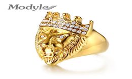 Modyle Gold Colour Classic 316L Stainless Steel Men Punk Hip Hop Ring Cool Lion Head Band Gold Ring Jewelry1205600