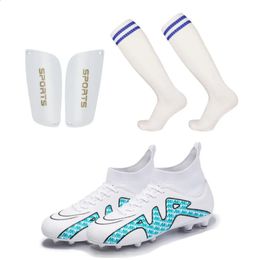 Soccer Set Shoes Sock and Plastic Shin Guard Adults Kids TFFG Outdoor Breathable Training Football Boots Male Size 3245 240130