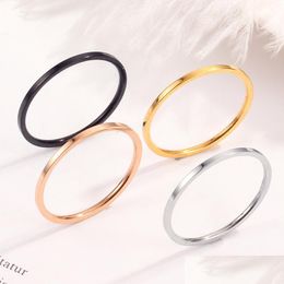 Cluster Rings 1Mm Gold Sier Black Stainless Steel Band Ring For Women Men Simple Fine Engagement Couple Rings Fashion Jewel Dhgarden Dhniv