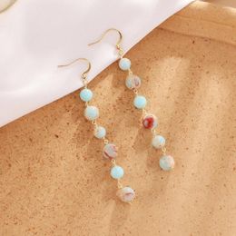 Dangle Earrings Beaded Natural Stone Pattern Tassel Boulder Bohemia Hand Weaving Alloy Tidal Current Simplicity Rice Bead