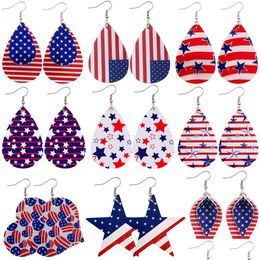 Pendants New Arrivals American Independence Day Leather Earrings Print Flag Pentagram Pu Earring Water Drops Mtilayer Wholesale Z11 Dr Dhqgi