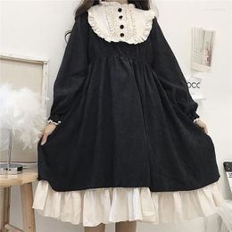 Abiti casual in stile giapponese Autunno donna ad alta vita Slide-color Contrast Ruffled Sweet Lolita Princess Kawaii Abbigliamento