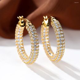 Hoop Earrings Luxury Full Zircon Stone For Women Wedding Bride Gold Silver Colour White Crystal Engagement Party Jewellery